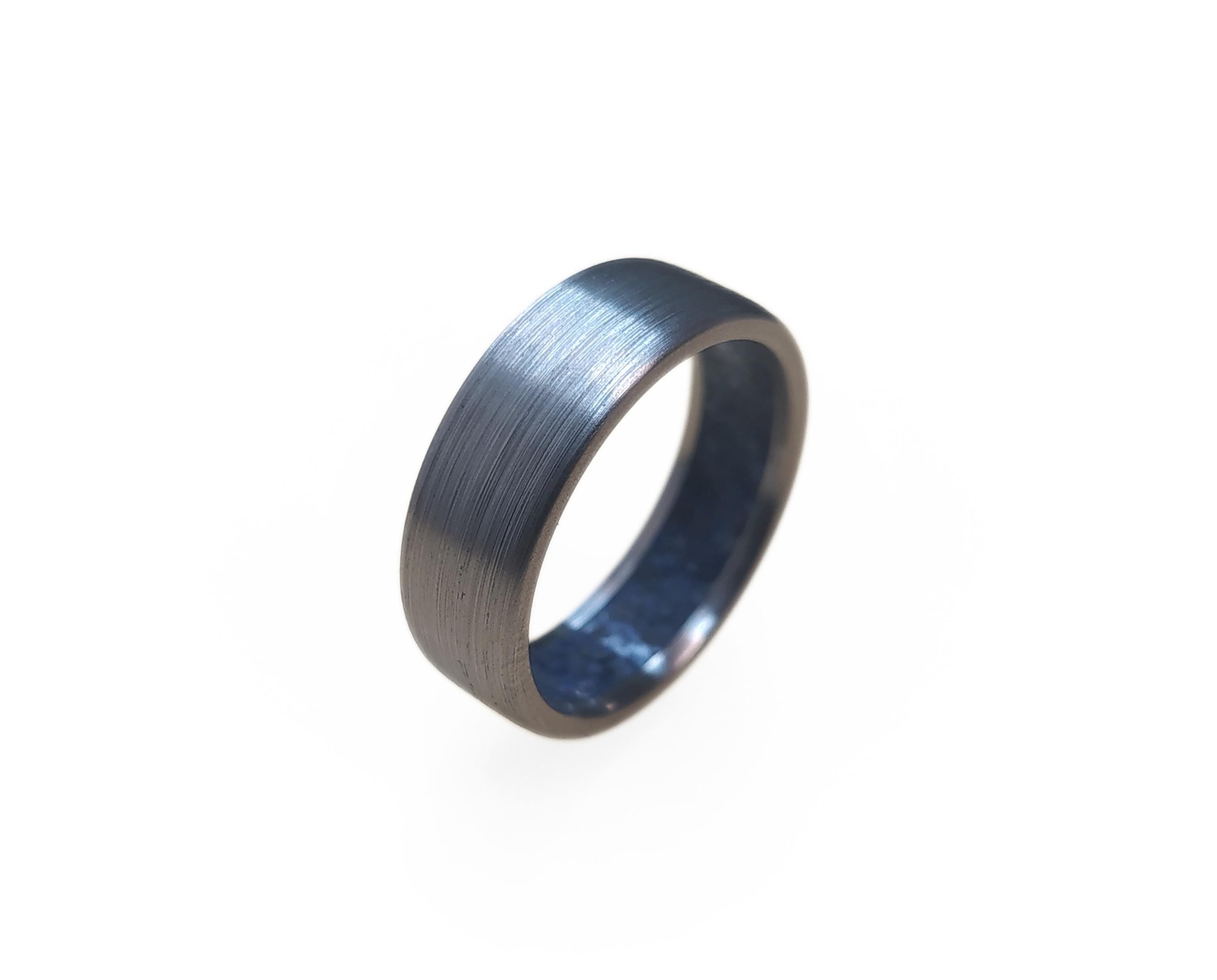 Brushed Titanium Ring: Lapis Lazuli Inlay, Handmade Band