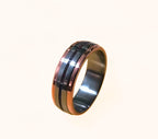 Titanium Ring with Mixed Stone Inlay: Garnet & Amethyst, Handmade Copper Accent
