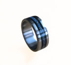 Titanium Ring: Ebony Wood & Lapis Lazuli Inlay - Handmade Wedding Band